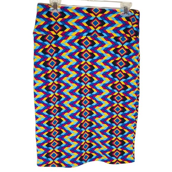 LulaRoe cassie skirt graphic multi color stretch pencil medium READ NEW - Picture 1 of 5